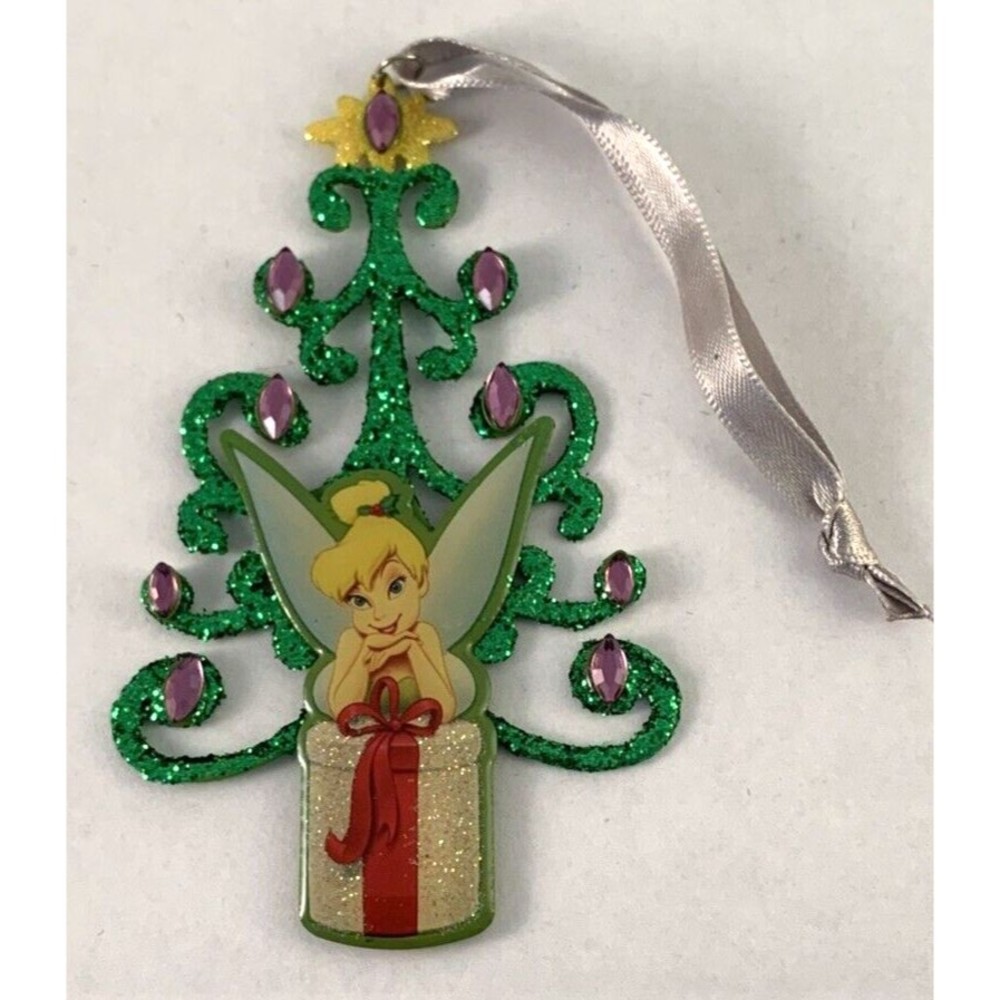 VTG DISNEY Handmade Tinker Bell Christmas Ornament, Metal, Green Glitter, SIGNED